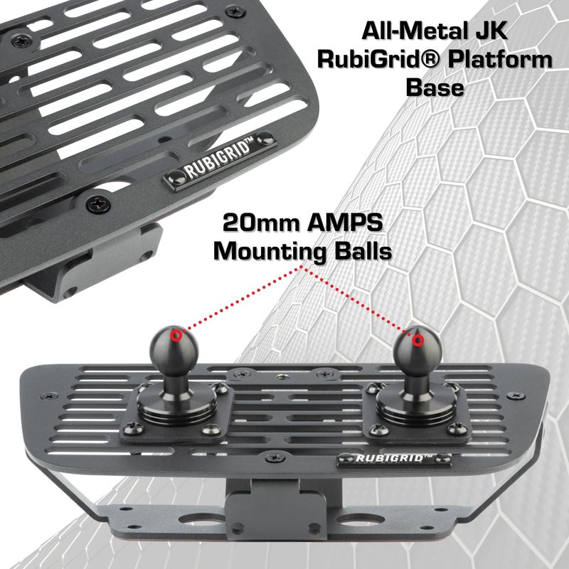 رصاصة حامل الهاتف الخلوي Bulletpoint Dash متوافق مع 2011-2018 Jeep Wrangler JK JKU 20 مم حامل كروي (RubiGrid متعدد الأجهزة) - Image 5